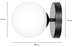 Applique A 1 Luce Floki In Acciaio Nero E Sfera In Vetro Bianco E Oro