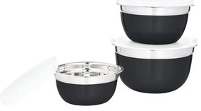 SET 3x Ciotola con coperchio nero/acciaio inox