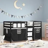 Letto a Soppalco con Tende Bambini Bianco e Nero 80x200 cm Pinocod mxl 92488