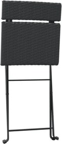 Set Pieghevole da Bistrò 3 pz Nero in Polyrattan