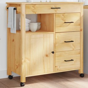 Carrello Da Cucina Monza 84x40x90 Cm İn Legno Massello Di Pino /