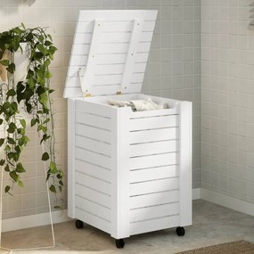 Cesta Biancheria Con Ruote Rana Bianca 45x45x64cm Massello Pino /