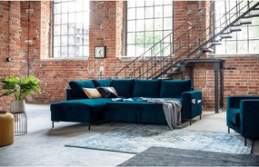 Divano letto angolare in velluto turchese (angolo sinistro) Lofty Lilly - Miuform