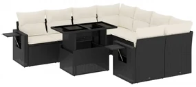 Set divani da giardino 9 pz con cuscini nero in polyrattan