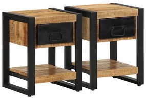 Comodini 2 Pz İn Legno Massello Di Mango Grezzo /