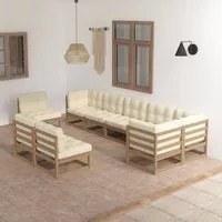 Set Divani da Giardino 9 pz con Cuscini Legno Massello di Pino 3076687