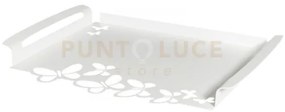 Vassoio grande con farfalle butterfly bianco in ferro 46x30cm