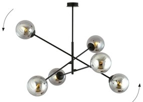 Lampadario da Soffitto in Acciaio e Vetro LINEAR 6 Nero 6xE14 Colore delle Sfere Grafite