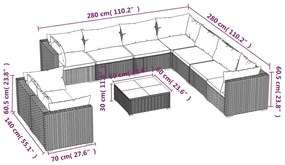 Set Divani da Giardino 10 pz con Cuscini in Polyrattan Marrone