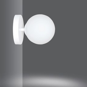 Applique 1 Luce Rama In Acciaio Bianco A Bracci E Sfera In Vetro Opalino