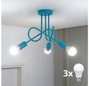 Lampadario a incasso per bambini con LED OXFORD 3xE27/15W/230V Blu