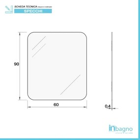 Specchio bagno 60x90 cm con angoli stondati e installazione reversibile