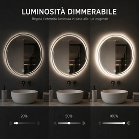 Specchio Rotondo Ø70cm con Spirale LED a 3 Colori Dimmerabile Accensione Touch...