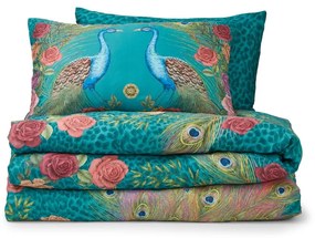 Set copripiumino e federa color foglia di tè in raso di cotone per letto matrimoniale 200x200 cm Xanadu Peacock – Matthew Williamson