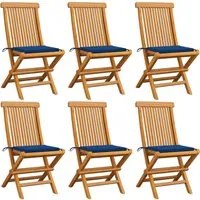 Sedie da Giardino con Cuscini Blu Reale 6 pz Massello di Teak cod mxl 7244