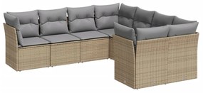 Set Divano da Giardino 8 pz con Cuscini Beige in Polyrattan