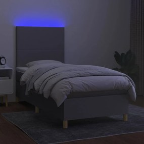 Letto a molle materasso e led grigio chiaro 100x200 cm tessuto