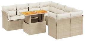 Set divano da giardino 9 pz con cuscini beige in polyrattan