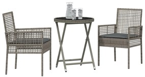 Set da giardino 3 pezzi  con cuscini grigio in polyrattan