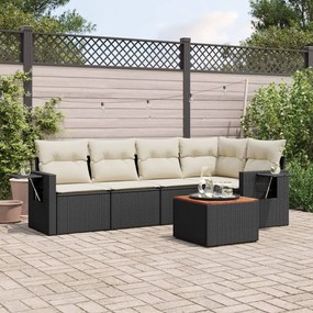 Set Divano da Giardino 6 pz con Cuscini Nero in Polyrattan