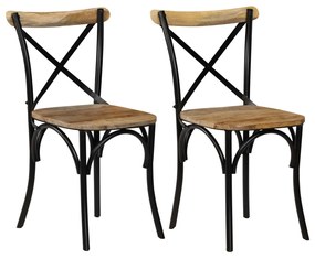 Sedie Con Motivo A Croce 2 Pz Nere İn Legno Massello Di Mango /