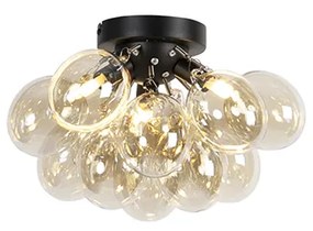 Plafoniera di design nera con vetro ambrato 3 luci - Uvas
