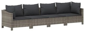 Set Divani da Giardino 5 pz con Cuscini in Polyrattan Grigio