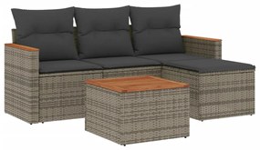 Set divano da giardino 5 pz con cuscini grigio in polyrattan