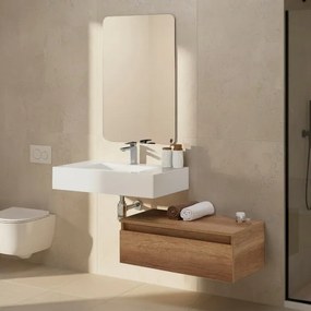 Mobile bagno sospeso 80 cm rovere naturale con lavabo sospeso e specchio – Numa