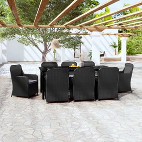 Set mobili da pranzo da giardino 9 pz con cuscini nero
