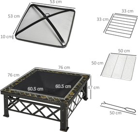 Berbecue a Legna 76x76x47 cm in Metallo Nero...