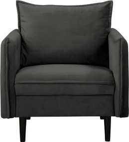 Poltrona grigio scuro con rivestimento in velluto Juli – Ropez