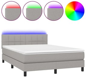 Letto a molle materasso e led grigio chiaro 140x190 cm tessuto