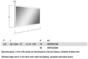 Antonio Lupi Vertice75w153 Specchio Filo Lucido 75x153 Con Illumiazione Led Bianco con Di Lampada