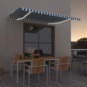 Tenda Automatica Con Sensore Vento E Led 400x350 Cm Blu Bianca /