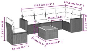 Set divani da giardino con cuscini 7pz nero polyrattan