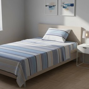 Completo letto 1 piazza e mezza righe blu azzurre