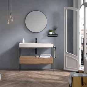 Mobile da bagno sotto lavabo OUTLINE nero/legno satinato L 110 x H 77 x P 45 cm 1 cassetto, lavabo non incluso