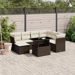 Set divani da giardino 8 pz con cuscini marrone in polyrattan