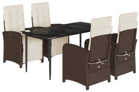 Set da pranzo da giardino 5pz con cuscini in polyrattan marrone