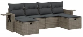 Set Divano da Giardino 6 pz con Cuscini Grigio in Polyrattan