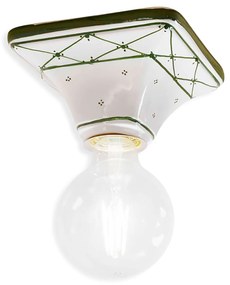 Plafoniera Classica Trieste Bianco Decorato Filo Verde Prato 1 Luce E27
