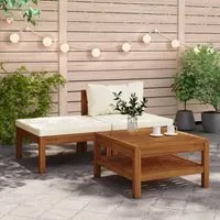 Set Divani Giardino 3 pz Cuscini Bianco Crema in Legno d'Acacia 316281