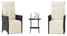 Set Da Bistrò 3 Pz Con Cuscini Nero İn Polyrattan /