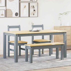 Set Da Pranzo 4 Pz Panama Grigio İn Legno Massello Di Pino /