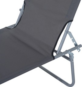 Lettino Prendisole in Ferro Pieghevole Reclinabile con Tettuccio Parasole Oxford Grigio...