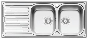 Lavello integrato 2 vasche con gocciolatoio a sinistra DELINIA Amaltia inox L 50 x L 116 cm argento