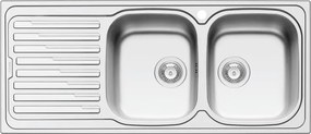 Lavello integrato 2 vasche in inox argento DELINIA Amaltia L 50 x L 116 cm, sgocciolatoio a sinistra