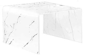 Tavolino Basso Salotto Soggiorno Sala da Pranzo Cubo Quadrato in Vetro Bianco e Curvato Design Moderno Elegante Pitkin, 50 x 38 x 50 Cm Colore Bianco Effetto Marmo