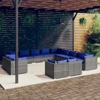 Set Divani da Giardino 13 pz con Cuscini in Polyrattan Grigio 3102910